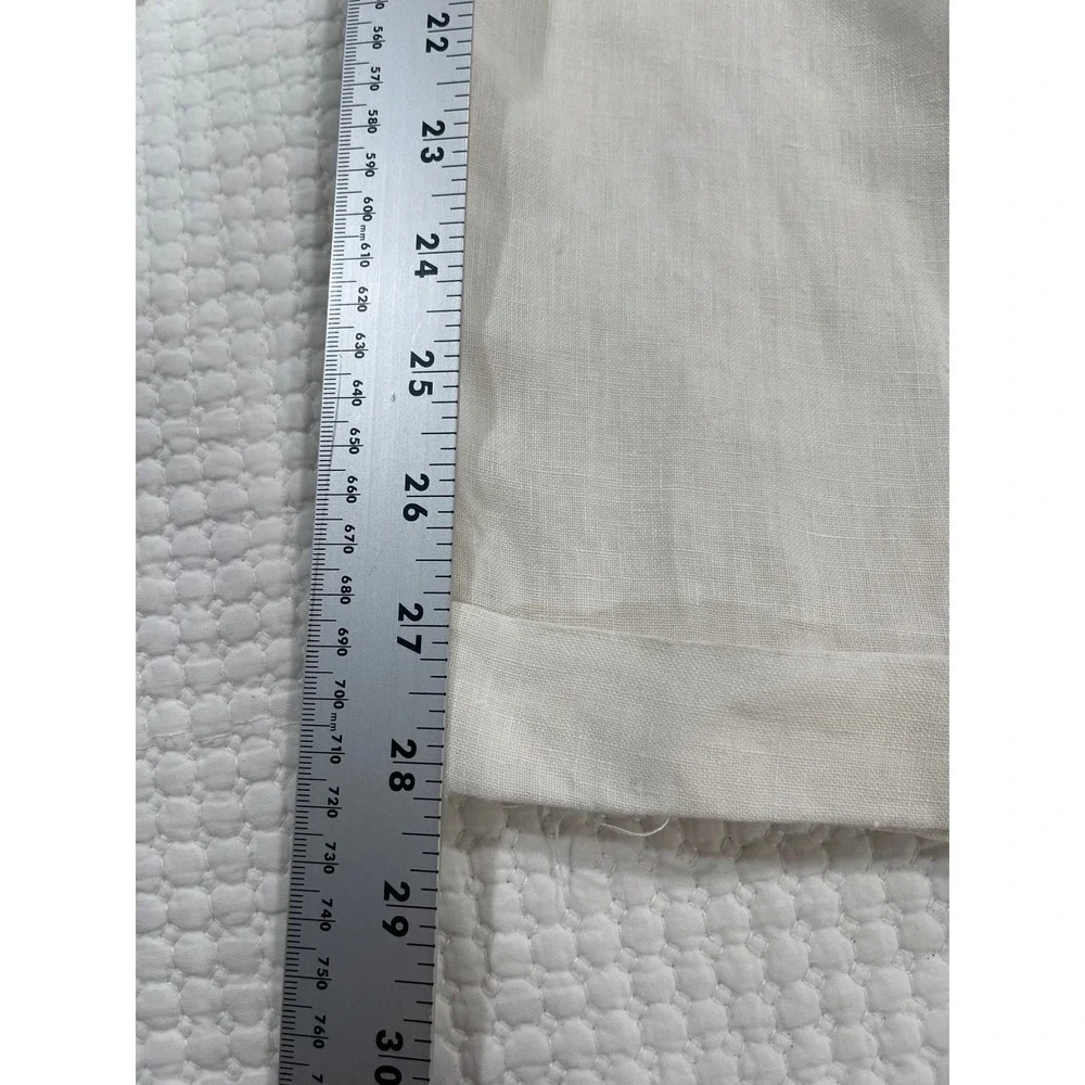 Leurenier Mens 100% Linen Pleated Trousers Off White Cream Wide Leg Pants Sz 36